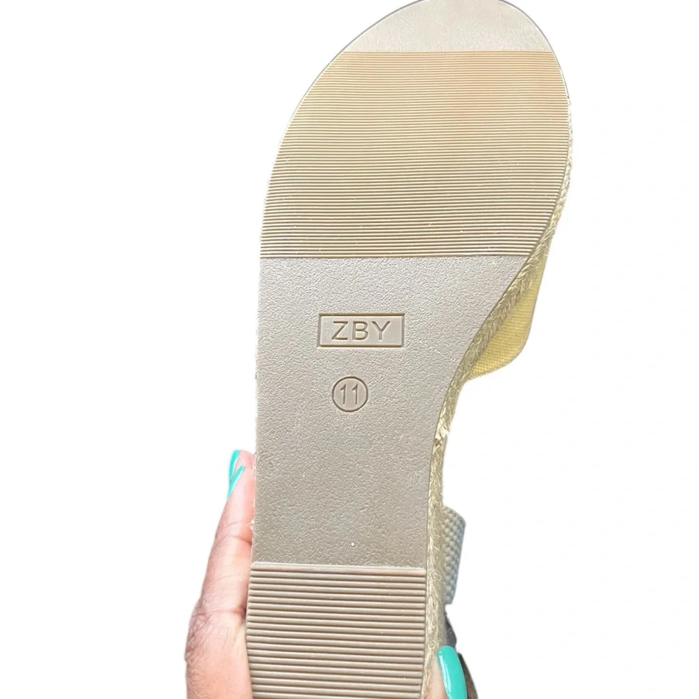 NEW ZBY Chic Mocha Mousse Yellow Espadrille Camel Wedge Sandals Size: 11